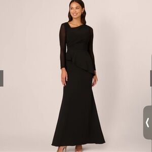 Adrianna Papell Black Long-Sleeve Evening Gown with Peplum New With Tags